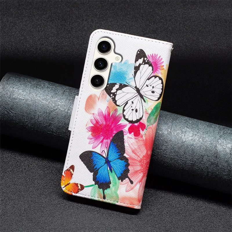 For Samsung Galaxy S23 FE Phone Case PU Leather Pattern Printing Wallet Stand Feature Cover - Two Butterflies