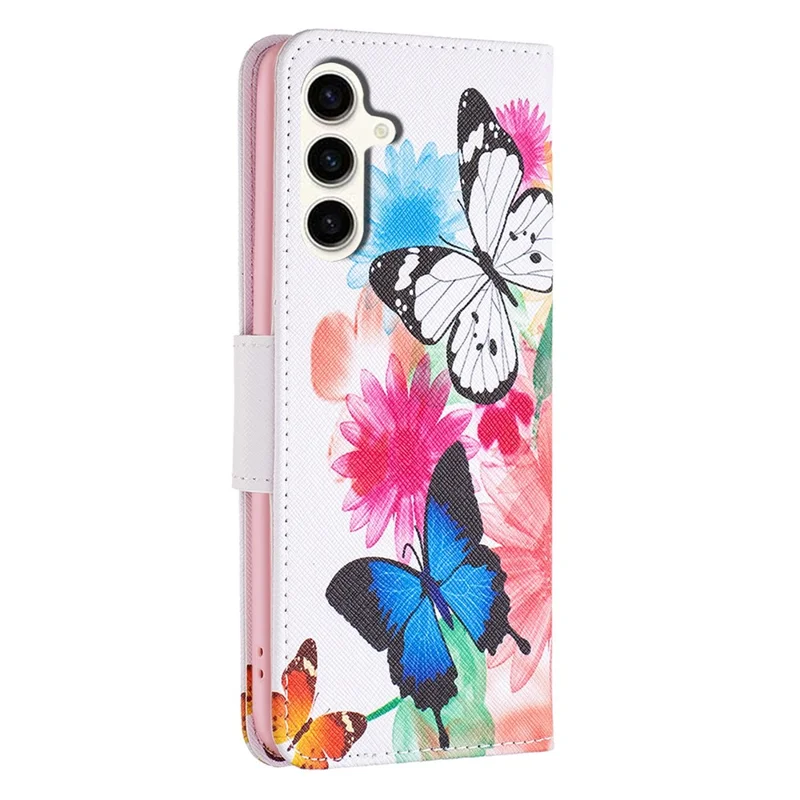 For Samsung Galaxy S23 FE Phone Case PU Leather Pattern Printing Wallet Stand Feature Cover - Two Butterflies