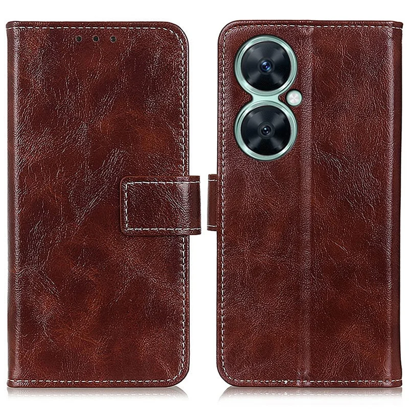For Huawei Enjoy 60 Pro / nova 11i Wallet Stand Anti-Scratch Phone Case Retro Crazy Horse Texture PU Leather Phone Cover - Brown