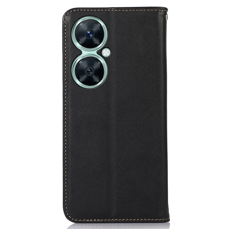 KHAZNEH For Huawei nova 11i / Enjoy 60 Pro / Maimang 20 Phone Cover Case RFID Blocking Genuine Cow Leather Wallet Stand Shell - Black