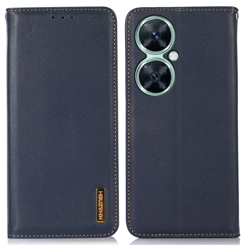 KHAZNEH For Huawei nova 11i / Enjoy 60 Pro / Maimang 20 Phone Cover Case RFID Blocking Genuine Cow Leather Wallet Stand Shell - Dark Blue
