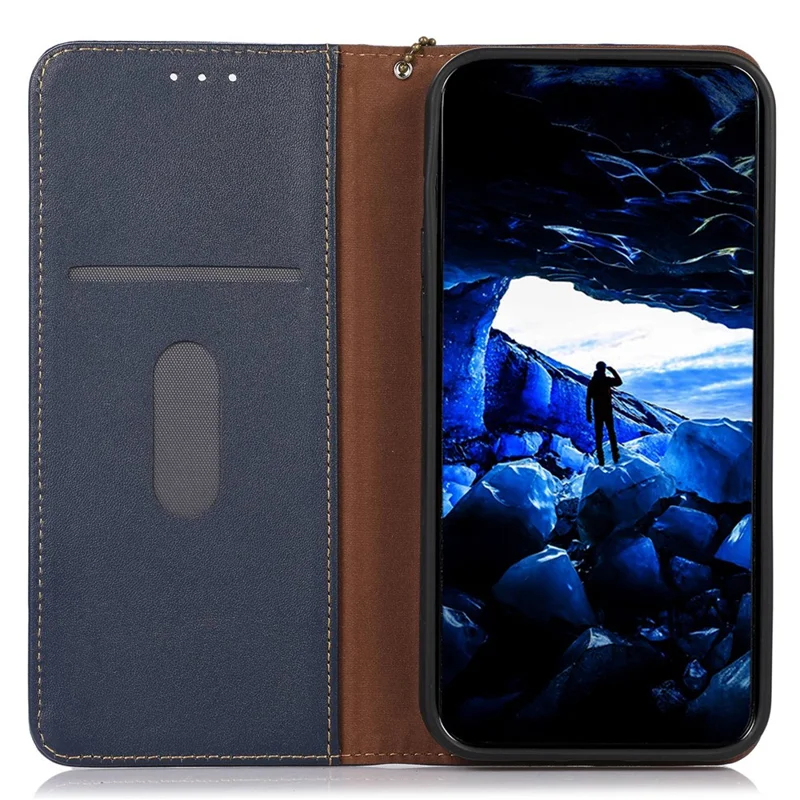 KHAZNEH For Huawei nova 11i / Enjoy 60 Pro / Maimang 20 Phone Cover Case RFID Blocking Genuine Cow Leather Wallet Stand Shell - Dark Blue