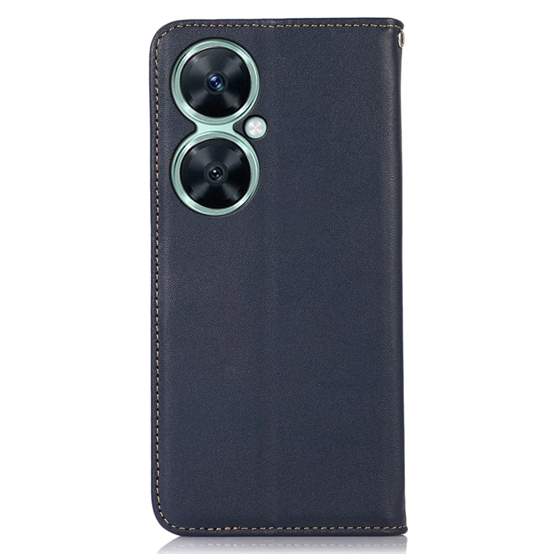 KHAZNEH For Huawei nova 11i / Enjoy 60 Pro / Maimang 20 Phone Cover Case RFID Blocking Genuine Cow Leather Wallet Stand Shell - Dark Blue