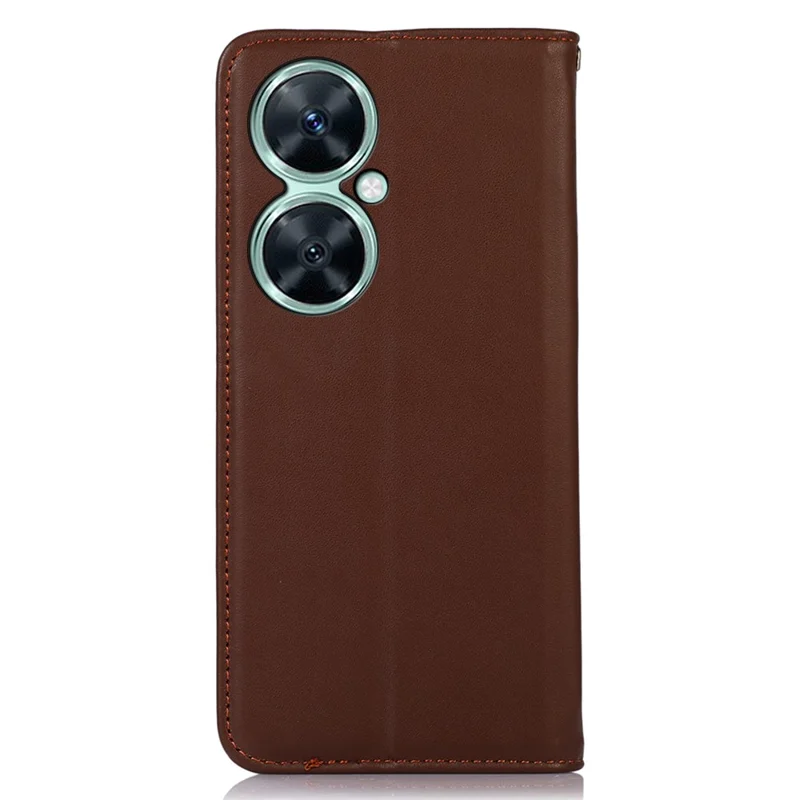 KHAZNEH For Huawei nova 11i / Enjoy 60 Pro / Maimang 20 Phone Cover Case RFID Blocking Genuine Cow Leather Wallet Stand Shell - Brown