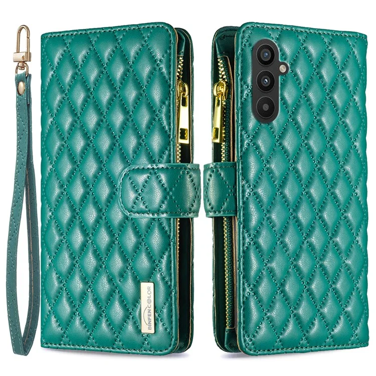 BINFEN COLOR BF Style-15 Pour Samsung Galaxy A25 5G (Global) (161,0 x 76,5 x 8,3 mm) Housse en cuir à fermeture éclair - Vert