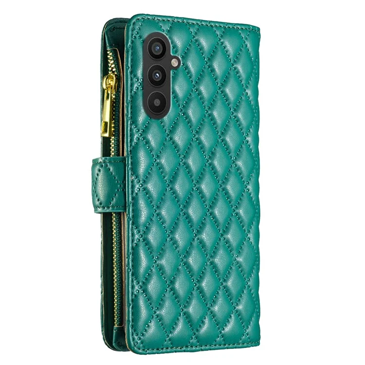 BINFEN COLOR BF Style-15 Pour Samsung Galaxy A25 5G (Global) (161,0 x 76,5 x 8,3 mm) Housse en cuir à fermeture éclair - Vert