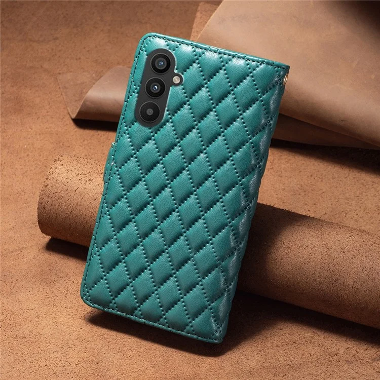 BINFEN COLOR BF Style-15 Pour Samsung Galaxy A25 5G (Global) (161,0 x 76,5 x 8,3 mm) Housse en cuir à fermeture éclair - Vert