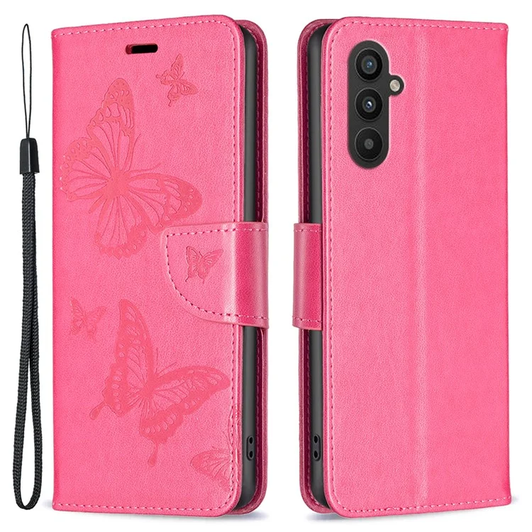 Per Samsung Galaxy A25 5G (Global) (161.0 x 76.5 x 8.3mm) Stand Wallet Leather Phone Cover with Strap - Rose