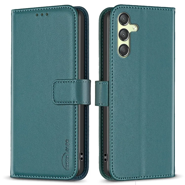 BINFEN COLOR BF17 For Samsung Galaxy A25 5G (Global) (161.0 x 76.5 x 8.3mm) Stand Leather Case Full Protection Wallet Phone Cover - Green