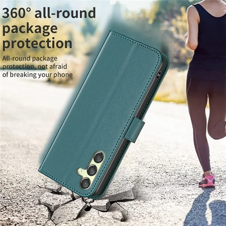 BINFEN COLOR BF17 For Samsung Galaxy A25 5G (Global) (161.0 x 76.5 x 8.3mm) Stand Leather Case Full Protection Wallet Phone Cover - Green