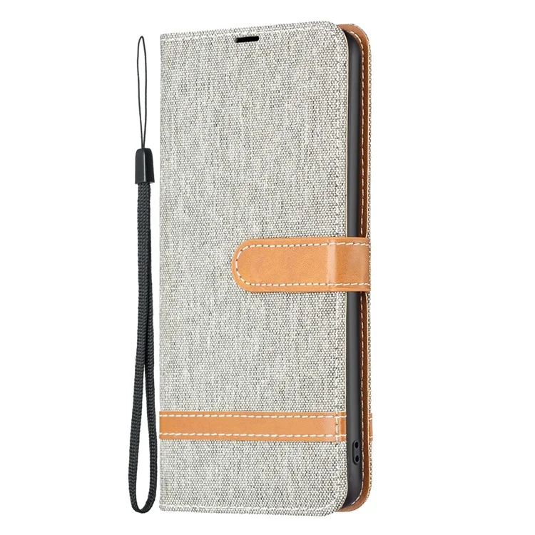 Pour Samsung Galaxy A25 5G (Global) (161,0 x 76,5 x 8,3 mm) Étui en cuir pour téléphone Jeans Cloth Splicing Phone Cover avec support portefeuille - Gris