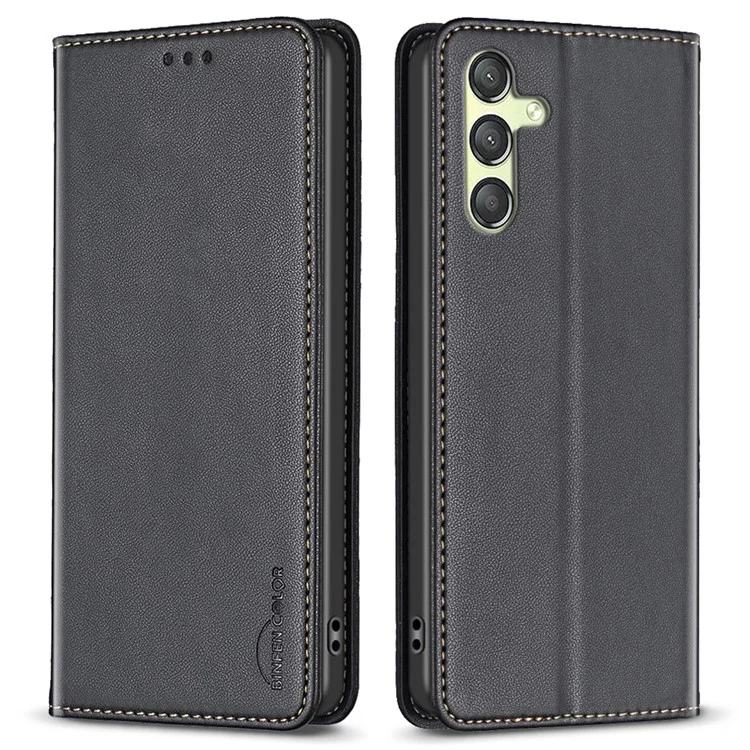 BINFEN COLOR BF18 Funda para Teléfono para Samsung Galaxy A25 5G (Global) (161.0 x 76.5 x 8.3mm) Soporte para Tarjetas Funda de Teléfono de Cuero PU con Soporte - Negro