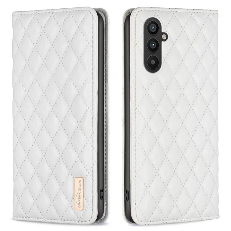 BINFEN COLOR BF Style-16 Pour Samsung Galaxy A25 5G (Global) (161,0 x 76,5 x 8,3 mm) Housse à rabat en cuir PU anti-poussière avec support et fentes pour cartes - Blanc