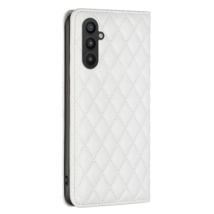 BINFEN COLOR BF Style-16 Pour Samsung Galaxy A25 5G (Global) (161,0 x 76,5 x 8,3 mm) Housse à rabat en cuir PU anti-poussière avec support et fentes pour cartes - Blanc