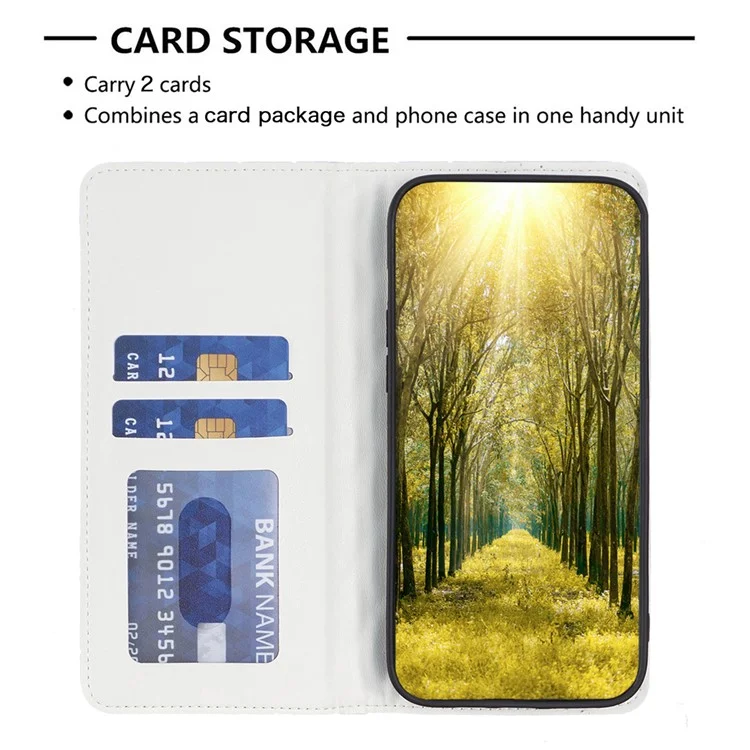 BINFEN COLOR BF Style-16 Pour Samsung Galaxy A25 5G (Global) (161,0 x 76,5 x 8,3 mm) Housse à rabat en cuir PU anti-poussière avec support et fentes pour cartes - Blanc