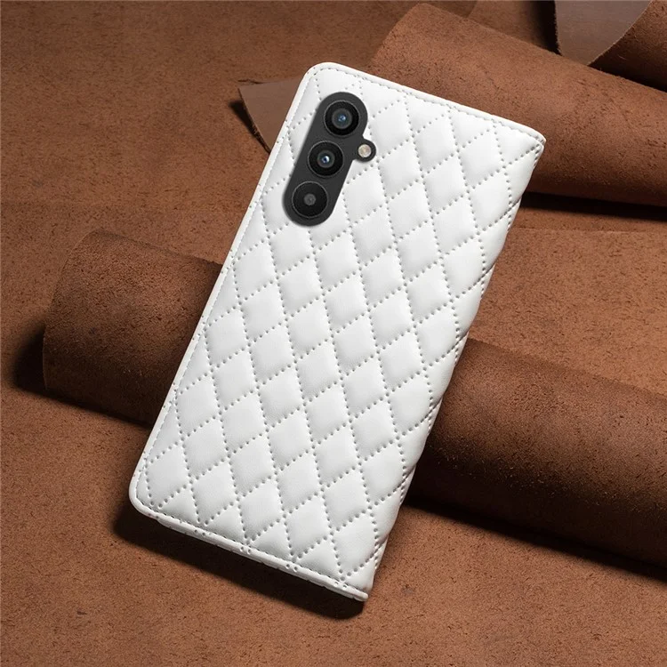 BINFEN COLOR BF Style-16 Pour Samsung Galaxy A25 5G (Global) (161,0 x 76,5 x 8,3 mm) Housse à rabat en cuir PU anti-poussière avec support et fentes pour cartes - Blanc