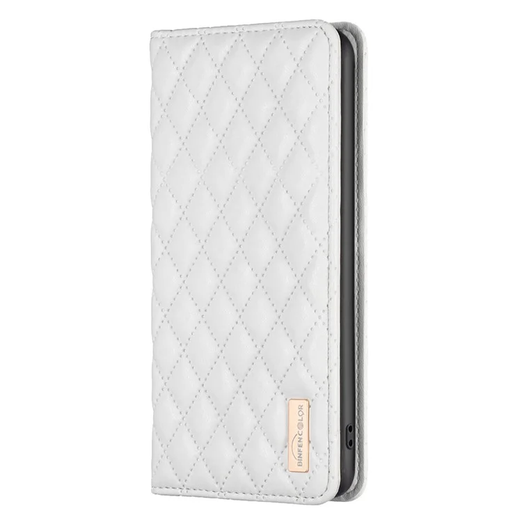 BINFEN COLOR BF Style-16 Pour Samsung Galaxy A25 5G (Global) (161,0 x 76,5 x 8,3 mm) Housse à rabat en cuir PU anti-poussière avec support et fentes pour cartes - Blanc