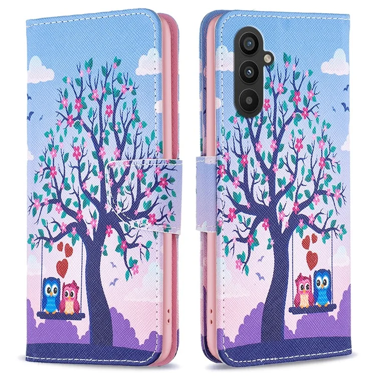 PU-Leder-Hülle für Samsung Galaxy A25 5G (Global) (161,0 x 76,5 x 8,3 mm) Brieftasche Standfuß Cover - Zwei Eulen