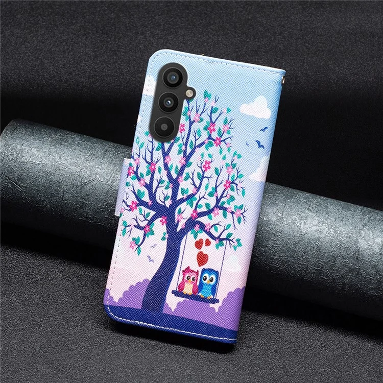 PU-Leder-Hülle für Samsung Galaxy A25 5G (Global) (161,0 x 76,5 x 8,3 mm) Brieftasche Standfuß Cover - Zwei Eulen