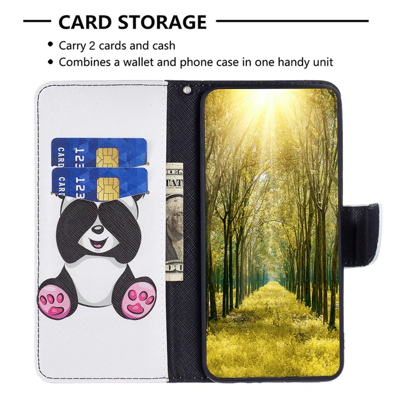 PU Leather Case for Samsung Galaxy A25 5G (Global) (161.0 x 76.5 x 8.3mm) Wallet Stand Cover - Panda