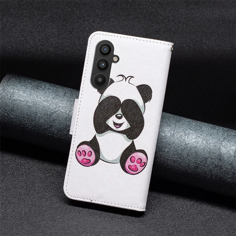 PU Leather Case for Samsung Galaxy A25 5G (Global) (161.0 x 76.5 x 8.3mm) Wallet Stand Cover - Panda