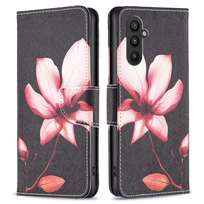 PU Leather Case for Samsung Galaxy A25 5G (Global) (161.0 x 76.5 x 8.3mm) Wallet Stand Cover - Pink Flower