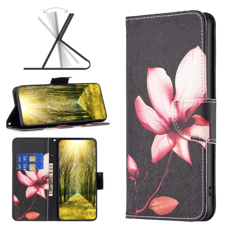 PU Leather Case for Samsung Galaxy A25 5G (Global) (161.0 x 76.5 x 8.3mm) Wallet Stand Cover - Pink Flower