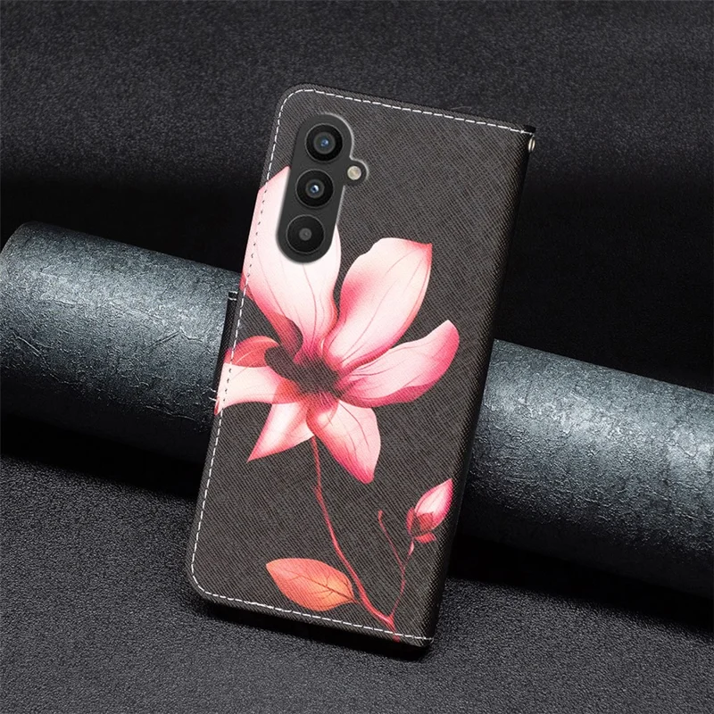PU Leather Case for Samsung Galaxy A25 5G (Global) (161.0 x 76.5 x 8.3mm) Wallet Stand Cover - Pink Flower