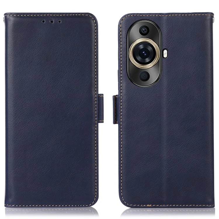 For Huawei nova 11 Pro / nova 11 Ultra Wallet Stand Cover RFID Blocking Crazy Horse Texture Genuine Cow Leather Phone Case - Blue