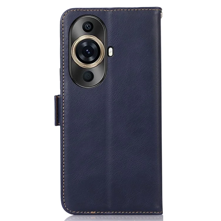 For Huawei nova 11 Pro / nova 11 Ultra Wallet Stand Cover RFID Blocking Crazy Horse Texture Genuine Cow Leather Phone Case - Blue