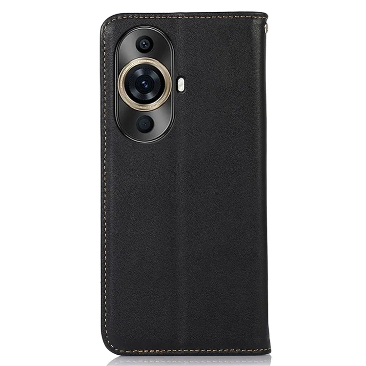 KHAZNEH For Huawei nova 11 Ultra / nova 11 Pro Genuine Cow Leather Phone Case Phone Stand RFID Blocking Wallet Cover - Black