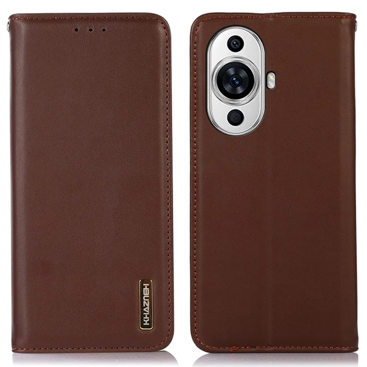 KHAZNEH RFID Blocking Wallet Phone Case for Huawei nova 11 / nova 12s 4G / nova 12 Lite 4G, Couro Genuíno de Vaca Capa - Marrom
