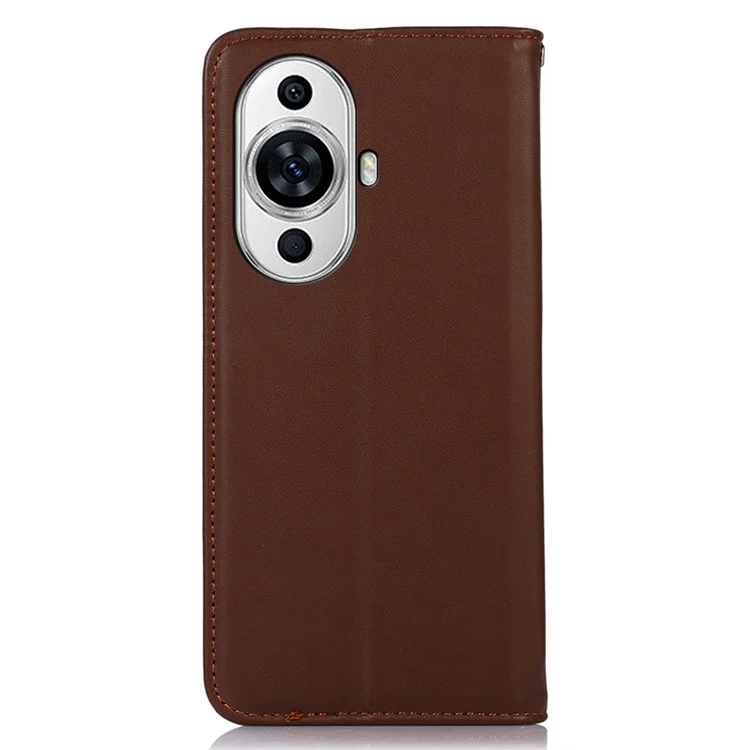 KHAZNEH RFID Blocking Wallet Phone Case for Huawei nova 11 / nova 12s 4G / nova 12 Lite 4G, Couro Genuíno de Vaca Capa - Marrom