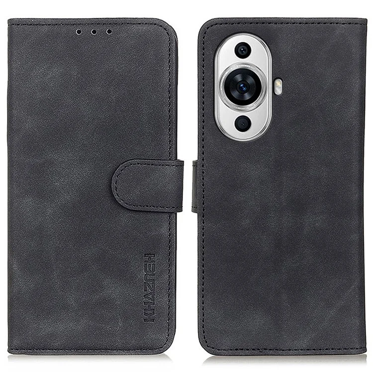 KHAZNEH For Huawei nova 11 Pro / nova 11 Ultra Flip Stand Shell Magnetic Clasp Retro Texture Wallet Cover PU Leather Phone Case - Black