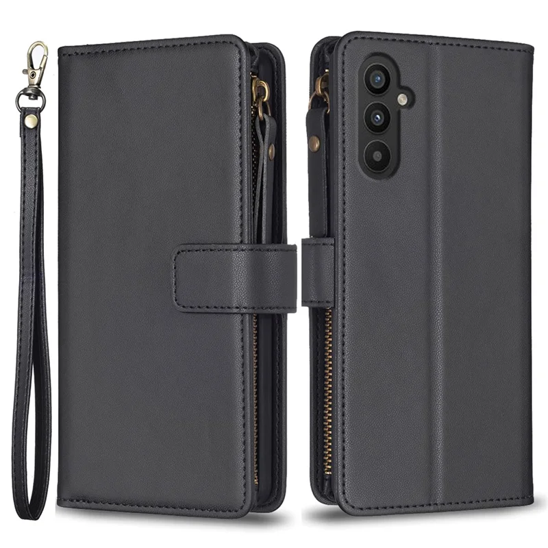 BF Style-19 For Samsung Galaxy A25 5G (Global) (161.0 x 76.5 x 8.3mm) Wallet Stand Flip Cover Zipper Pocket PU Leather Phone Case - Black