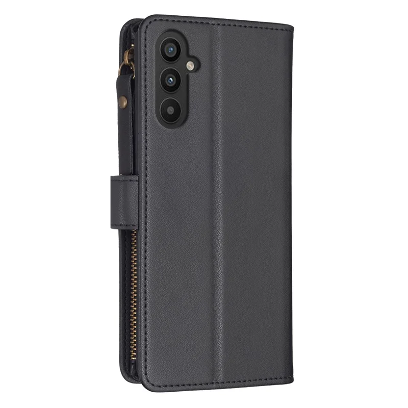 BF Style-19 For Samsung Galaxy A25 5G (Global) (161.0 x 76.5 x 8.3mm) Wallet Stand Flip Cover Zipper Pocket PU Leather Phone Case - Black