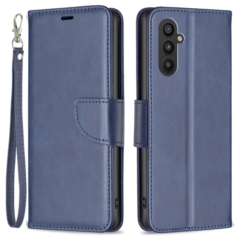 For Samsung Galaxy A25 5G (Global) (161.0 x 76.5 x 8.3mm) Mobile Phone Stand Case Fine Textured Solid Color PU Leather Shell Wallet Cover - Blue