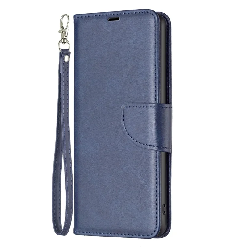 For Samsung Galaxy A25 5G (Global) (161.0 x 76.5 x 8.3mm) Mobile Phone Stand Case Fine Textured Solid Color PU Leather Shell Wallet Cover - Blue