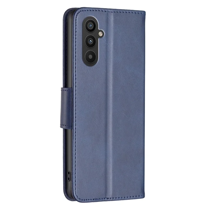 For Samsung Galaxy A25 5G (Global) (161.0 x 76.5 x 8.3mm) Mobile Phone Stand Case Fine Textured Solid Color PU Leather Shell Wallet Cover - Blue