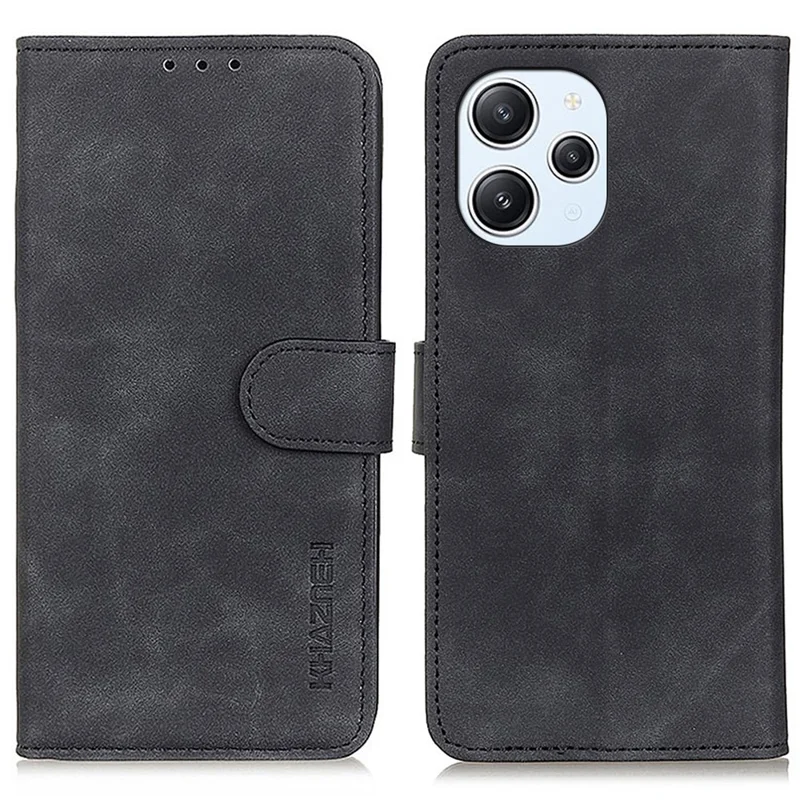 KHAZNEH Für Xiaomi Redmi 12 4G Retro Textur Handyhülle PU-Leder Vollschutz Handyhülle Ständer Wallet Cover - Schwarz