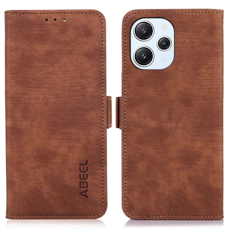 ABEEL For Xiaomi Redmi 12 4G Shockproof Phone Cover Retro Texture Wallet PU Leather Stand Case - Brown