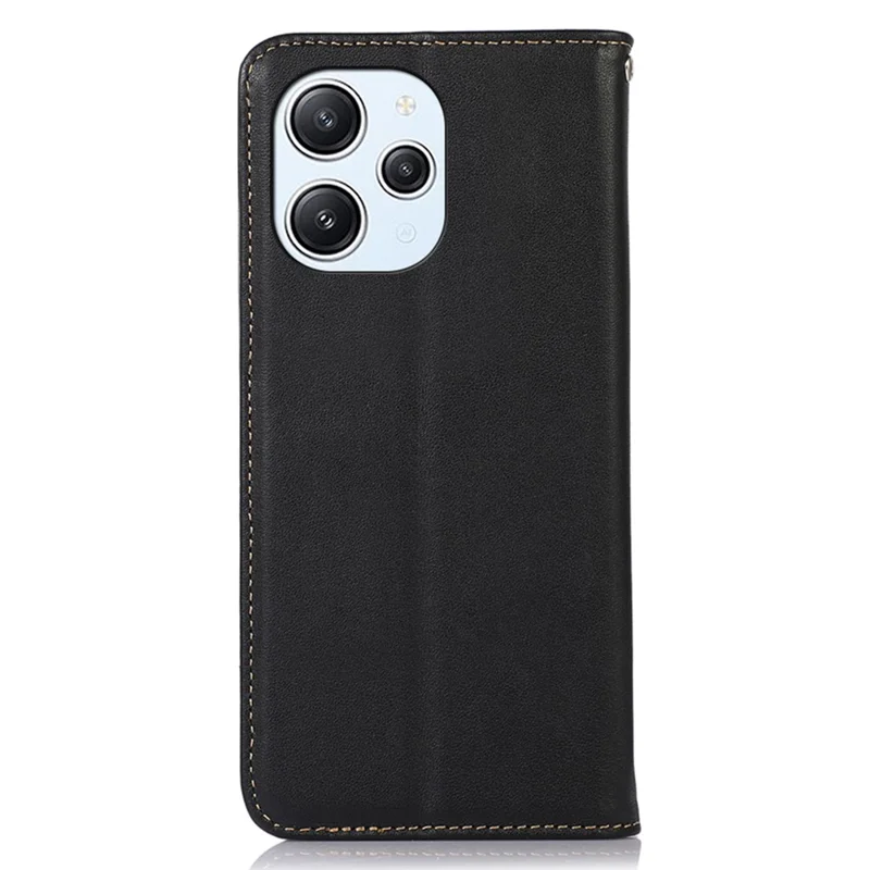 KHAZNEH Pour Xiaomi Redmi 12 4G Nappa Texture Genuine Cow Leather Wallet Case RFID Blocking Stand Cover - Noir