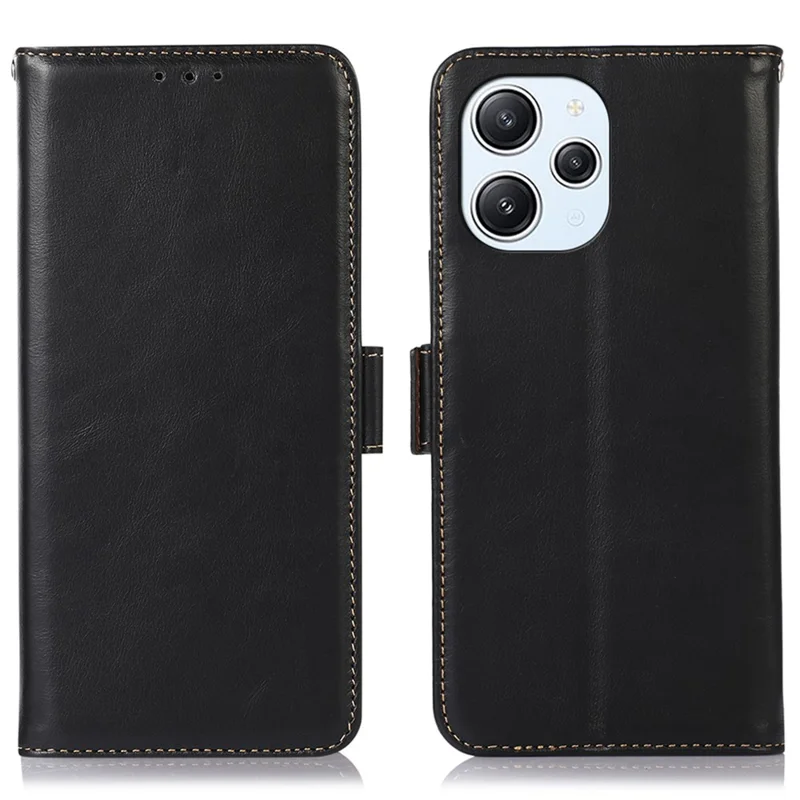 Für Xiaomi Redmi 12 4G Wallet Stand Cover RFID Blocking Genuine Cow Leather Phone Crazy Horse Texture Case - Schwarz
