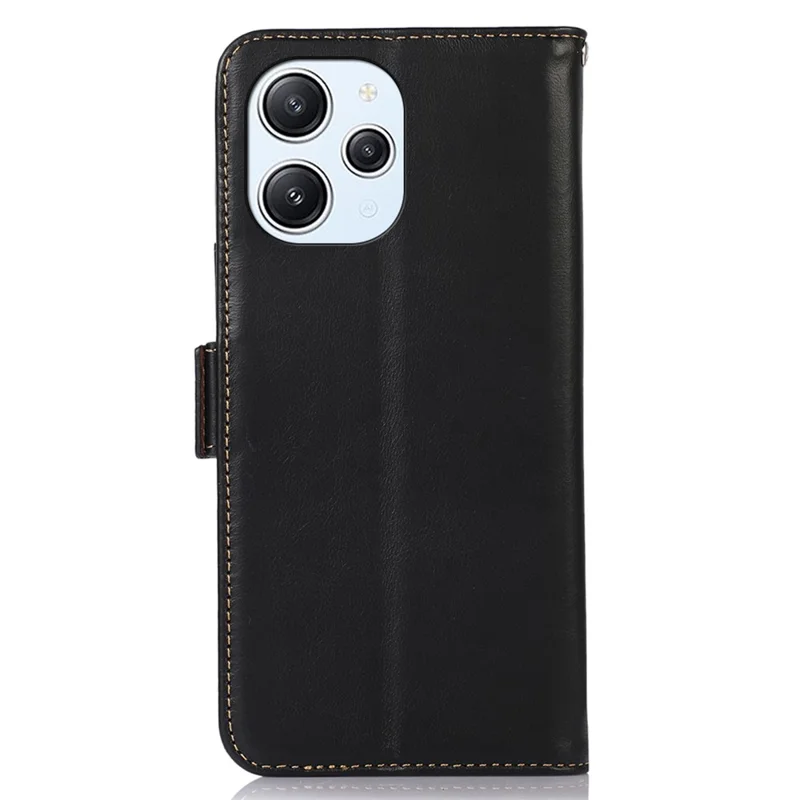 Für Xiaomi Redmi 12 4G Wallet Stand Cover RFID Blocking Genuine Cow Leather Phone Crazy Horse Texture Case - Schwarz
