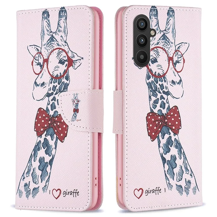 Per Samsung Galaxy A25 5G (Globale) (161,0 x 76,5 x 8,3 mm) Pattern Printing Flip Case Custodia Portafoglio in Pelle PU Stand per Telefono - Giraffa