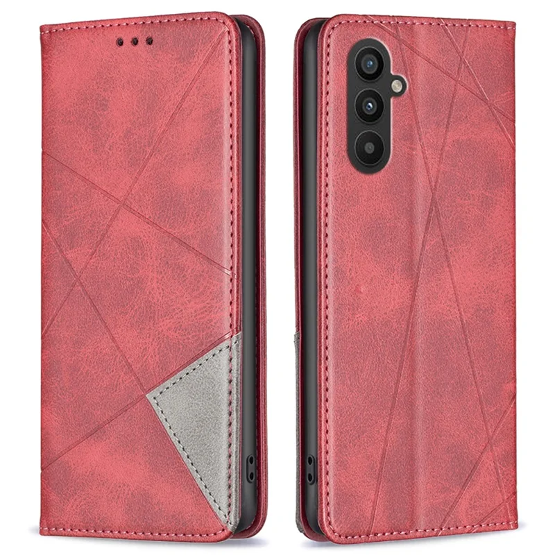 For Samsung Galaxy A25 5G (Global) (161.0 x 76.5 x 8.3mm) Card Holder Mobile Case Imprinted Line Leather Stand Phone Cover - Red