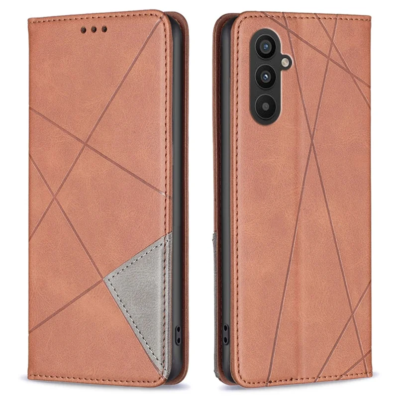 For Samsung Galaxy A25 5G (Global) (161.0 x 76.5 x 8.3mm) Card Holder Mobile Case Imprinted Line Leather Stand Phone Cover - Brown