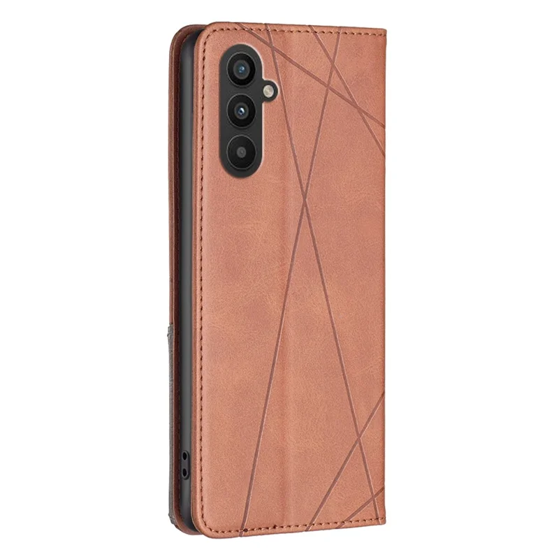 For Samsung Galaxy A25 5G (Global) (161.0 x 76.5 x 8.3mm) Card Holder Mobile Case Imprinted Line Leather Stand Phone Cover - Brown
