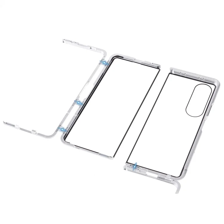 For Samsung Galaxy Z Fold4 5G Phone Case Magnetic Adsorption Metal Frame + Tempered Glass Clear Phone Cover - Silver