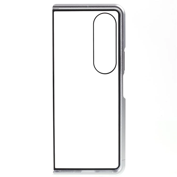 For Samsung Galaxy Z Fold4 5G Phone Case Magnetic Adsorption Metal Frame + Tempered Glass Clear Phone Cover - Silver